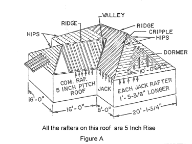 Typical rafters in roof framing